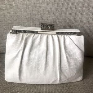 Judith Leiber white leather embossed clutch or crossbody handbag